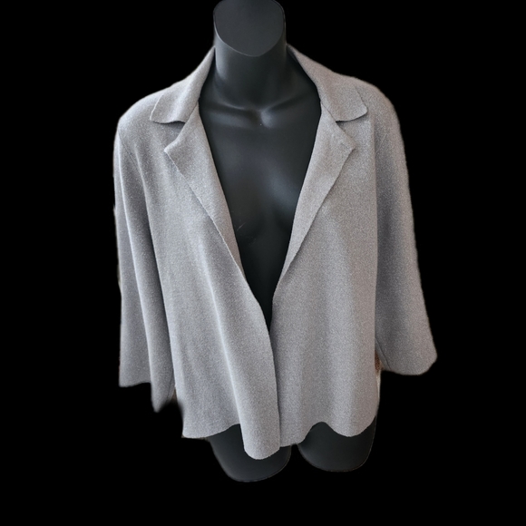 CHICO'S SILVER GREY METALLIC COLLARED CARDIGAN STYLE SWEATER SIZE MEDUIM - Picture 2 of 6